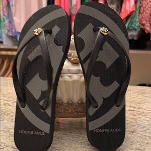 Tory Burch Black and Gray Flip Flops